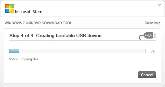 Windows 7 USB DVD Tool шаг4: копирование файлов системы